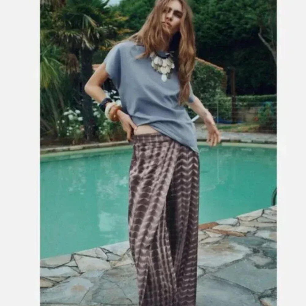 NWT ZARA Tie-Dye Wrap Trousers Bloggers Fave Linen Blend XL